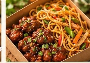 Indo Chinese Box: hakka noodles, Manchurian and spring rolls